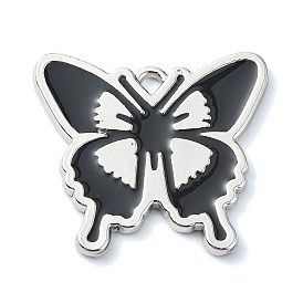 Rack Plating Alloy Enamel Pendants, Platinum, Butterfly Charm