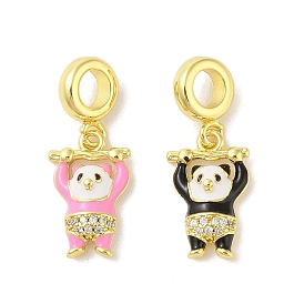 Breloques européennes en laiton plaqué en rack, micro pavé, zircone cubique transparente, émail, pendentifs panda grand trou, réel 18 k plaqué or, sans cadmium et sans plomb, plaqué longue durée