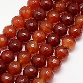 Natural Agate Beads Strands, Faceted, Dyed, Round