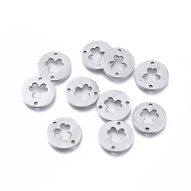 304 Stainless Steel Links Connectors, Flat Round with Clover