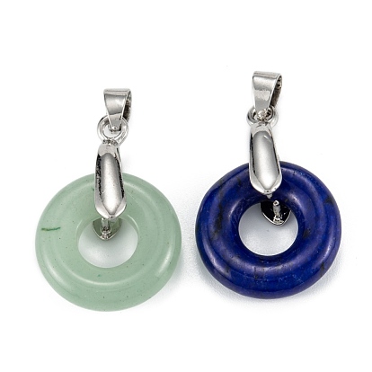 Natural Gemstone Pendants, with Platinum Alloy Findings, Ring