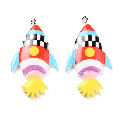 Resin Pendants, with Platinum Iron Peg Bail, Rockets