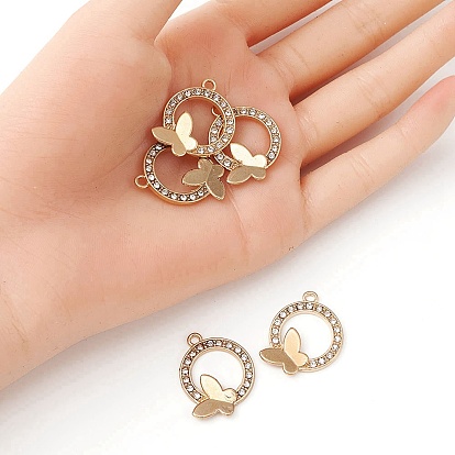 Alloy Crystal Rhinestone Pendants, Ring with Butterfly Charms