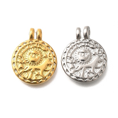 304 подвески из нержавеющей стали, плоский круг с подвеской в виде солнца и волка