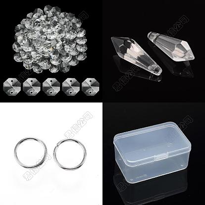 Kits de fabrication d'attrape-soleil en forme de cône à faire soi-même, y compris les pendentifs en verre, k9 charmes de connecteur en verre, 304 Anneaux en acier inoxydable