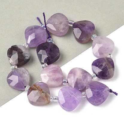 Природный аметист нитей бисера, слеза, граненые, с бисером