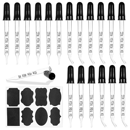 DIY Essential Oils Kits, with Glass Measured Dropper, Pig Hair Test Tube Brush and Chalkboard Sticker Labels