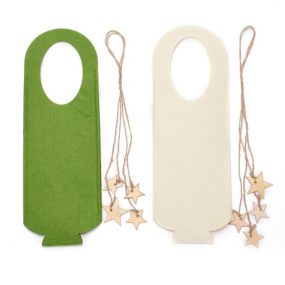 Christmas Felt Wine Bottle Cover Bag Decoration, with Handle, Wooden Star and Hemp Rope