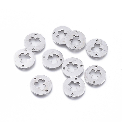 304 Stainless Steel Links Connectors, Flat Round with Clover