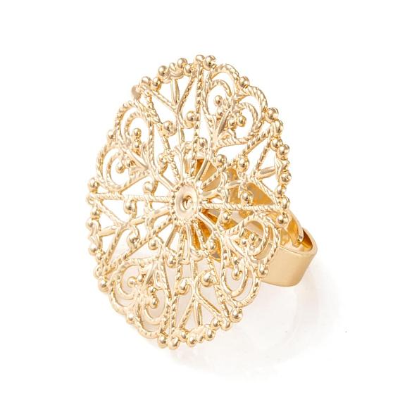 Adjustable Brass Filigree Ring Setting Components, Long-Lasting Plated, Flower Pad Ring Bases, 17mm, Tray: 31x0.8mm