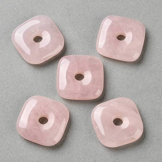 Colgantes de disco de cuarzo rosa natural de Madagascar, encantos cuadrados