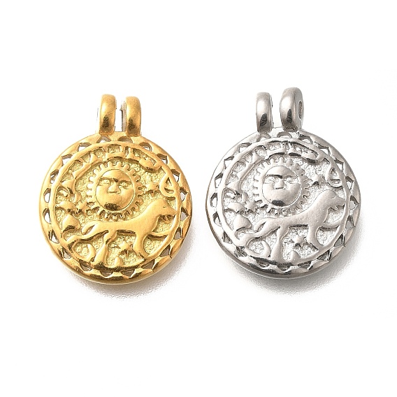 304 подвески из нержавеющей стали, плоский круг с подвеской в виде солнца и волка