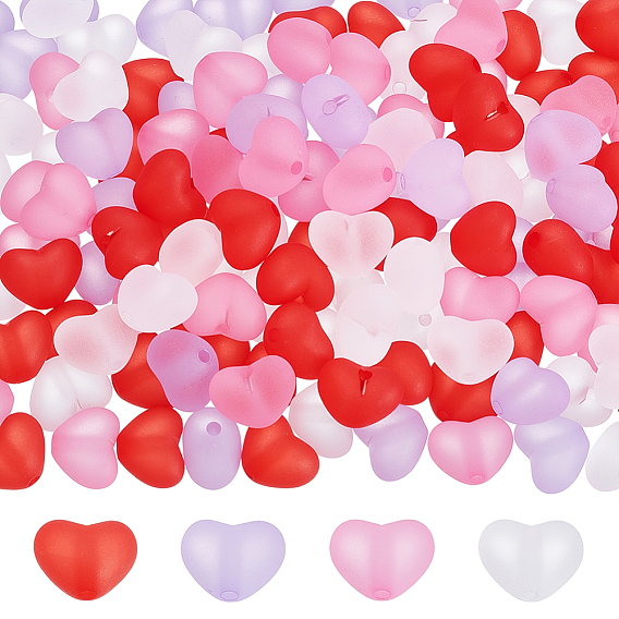 180 piezas 4 colores cuentas acrílicas transparentes esmeriladas, corazón