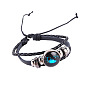 Vintage Zodiac Constellation Leather Bracelet with Glass Night Sky and Glow-in-the-Dark Stars for Couples
