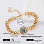 304 Pulseras de eslabones y dijes de acero inoxidable para mujer, dorado