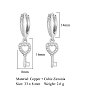 Brass Micro Pave Clear Cubic Zirconia Hoop Earrings, Key Dangle Earrings for Women
