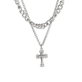 Stainless Steel Double Layer Cross Pendant Necklaces