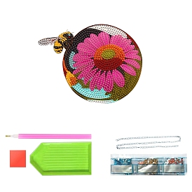 DIY Flower and Bee Diamond Painting Kit, Including Acrylic Rhinestones Bag, Diamond Sticky Pen, Tray Plate, Metal Chain, Glue Clay and Canvas