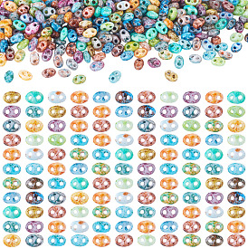 300 pièces de perles de verre Picasso, 2-trou, ovale