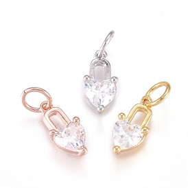 Латунь прелести, с микропаве из кубического циркония и прыжковыми кольцами, сердце замок