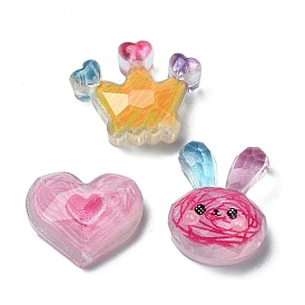 Heart/Crown/Rabbit Transparent Epoxy Resin Decoden Cabochons, with Glitter Powder