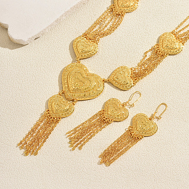 Conjuntos de pendientes y collares de aleación con borla en forma de corazón de estilo vintage de Oriente Medio para mujer.