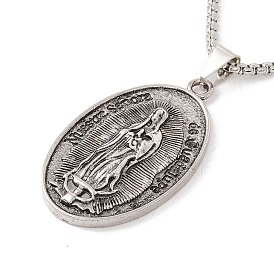 Alloy Oval with Virgin Pendant Necklace with 201 Stainless Steel Chains for Men Women