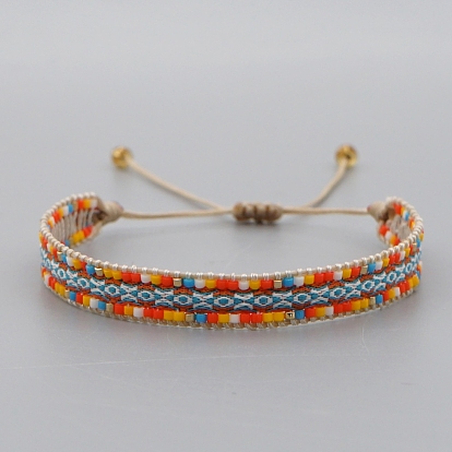 Friendship Loom Pattern Miyuki Seed Beads Bracelets for Women Men, Adjustable Nylon Cord Braided Bead Bracelets