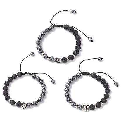 Браслеты из плетеных бусин из немагнитного синтетического гематита и натуральной лавы, Бисерные украшения из сплава в тибетском стиле для унисекс