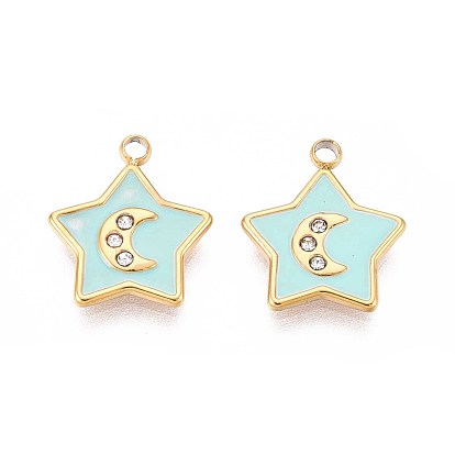 304 из нержавеющей стали амулеты горный хрусталь, с эмалью, звезда и луна, реальный 18 k позолоченный