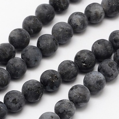 Natural Larvikite Beads Strands, Frosted, Round