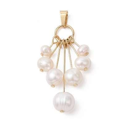 Подвески из натурального культивированного пресноводного жемчуга с градуированными бусинами, Картофельные подвески с 304 фурнитурой из нержавеющей стали, золотые