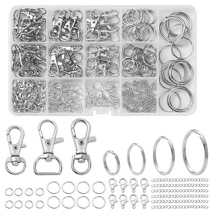 DIY Keychain Making Kit, Including Alloy & Iron Swivel Lobster Claw Clasps, Iron Split Key Rings, 304 Stainless Steel Ends Chains