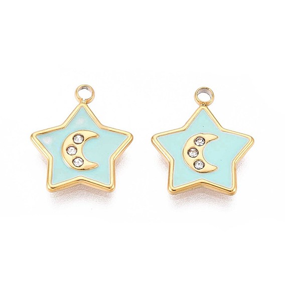 304 из нержавеющей стали амулеты горный хрусталь, с эмалью, звезда и луна, реальный 18 k позолоченный