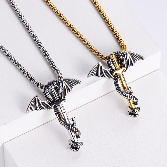 Мужские ожерелья с подвеской в виде драконьего меча в стиле ретро-рок-панк 304 из нержавеющей стали