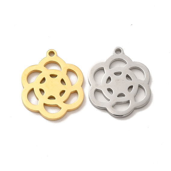 Ion Plating(IP) 304 Stainless Steel Pendants, Hollow Flower Charms