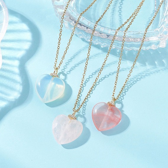 3 шт. 3 стили: подвеска в форме сердца из вишневого кварца, опалита и натурального розового кварца 304 цепочки из нержавеющей стали для женщин