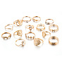 Love Stone Buddha Coin Geometric Diamond Joint Ring Set for Women - 15 Pieces