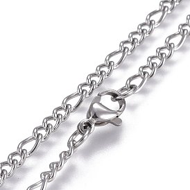 304 Stainless Steel Figaro Chain Necklaces, with Lobster Claw Clasps