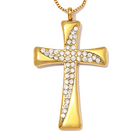 304 из нержавеющей стали Кристалл Rhinestone подвески, ионное покрытие (ip), крест прелести, ручная полировка