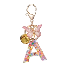 Letter A Resin & Butterfly Acrylic Pendant Keychain, with Iron Findings