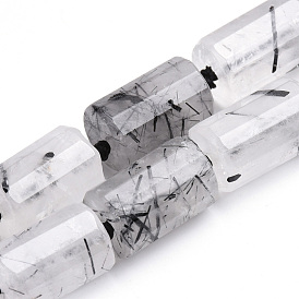 Натуральный черный Rutilated кварцевые нити бисера, граненые, колонка