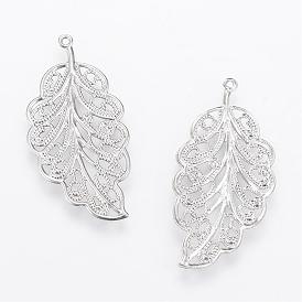304 Stainless Steel Pendants, Hollow, Leaf