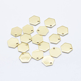 Brass Charms, Long-Lasting Plated, Nickel Free, Hexagon