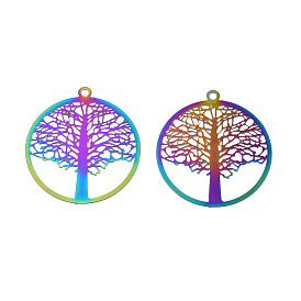 Ion Plating(IP) 201 Stainless Steel Filigree Pendants, Etched Metal Embellishments, Tree of Life