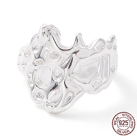 925 Sterling Silver Cuff Ring for Women, Adjustable Hammered Open Ring