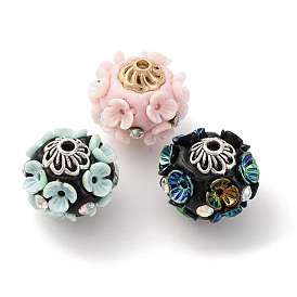 Круглые бусины из смолы ручной работы из Индонезии, со сплавочной фурнитурой со стразами, круглая с цветком