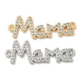 Mother's Day Brass Micro Pave Clear Cubic Zirconia Connector Charms, Word Ma Ma Links
