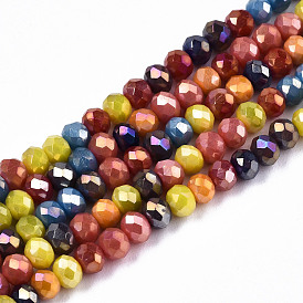  Opaque Glass Beads Strands, Faceted, AB Color Plated, Rondelle