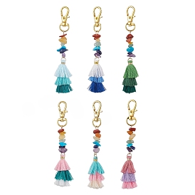 Polycotton Tassel Pendant Decorations, with 7 Chakra Synthetic Turquoise & Natural Red Aventurine & Topaz Jade & Lapis Lazuli & Green Aventurine & Lapis Lazuli & Red Jasper Chips